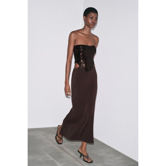 ZARA CONTRAST SEQUIN CUT-OUT DRESS - Picture 2 of 9
